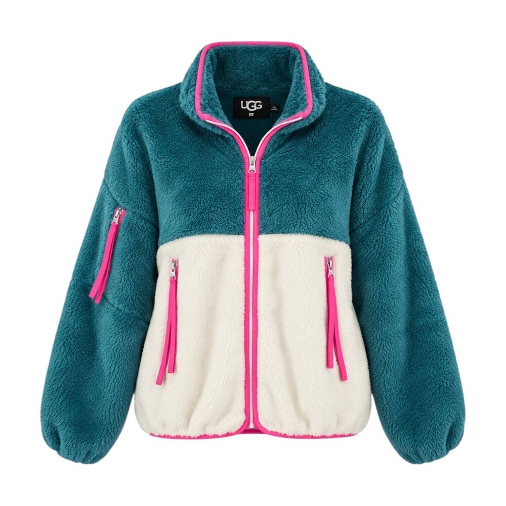 Ugg Marlene Sherpa Jacket Over Sized Green Teal Pink Zippers Women's Large